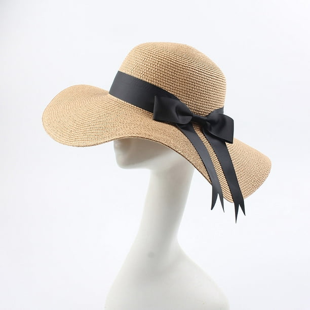 Women Ribbon Designer Straw Hat Summer Beach Sunhat  Retro Wide Brim Fashion Cap